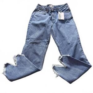 EVIDNT Essen relaxed high-rise cropped denim Jeans zig-zag raw hem SZ 27 NWT